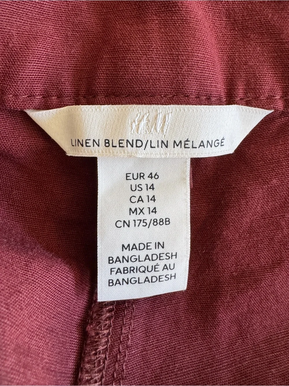 H&M Linen Blend Wide-Leg Cropped Trousers in Burgundy 14 Dark Academia Preppy